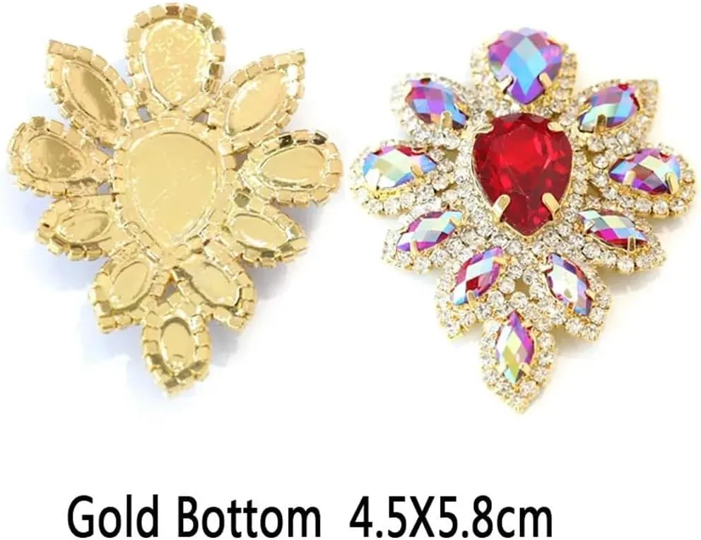 5PCS Crystal Rhinestone Sewing Buttons Large Sew On Water Diamonds DIY Accessories Multicolor Variety Perfect for Jewelry Making Craft Projects Wedding Dress Hats Shoes Bridal DIY Kits(Crystal AB Gold