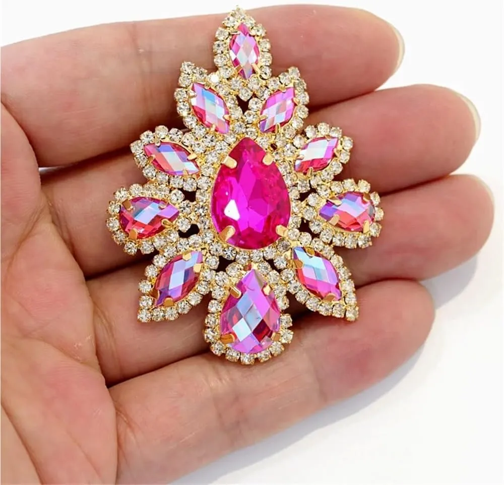 5PCS Crystal Rhinestone Sewing Buttons Large Sew On Water Diamonds DIY Accessories Multicolor Variety Perfect for Jewelry Making Craft Projects Wedding Dress Hats Shoes Bridal DIY Kits(Crystal AB Gold