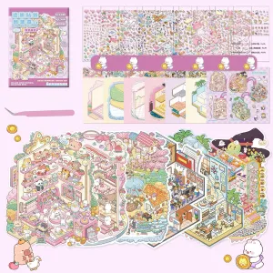 6 Sets Large DIY 3D House Sticker Kit for Adults - Create Your Own Miniature Scenes with Greeting Cards, Cute Cartoon Stickers for Home Decor, Stress Relief Crafts Gift Ideas