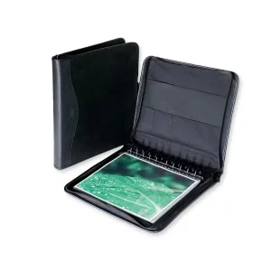 8.5" x 11" Executive Zippered Presentation Portfolio Case - Leather Handle, Integrated Multiring Binder with 10 Archival Pages (Expandable to 30)