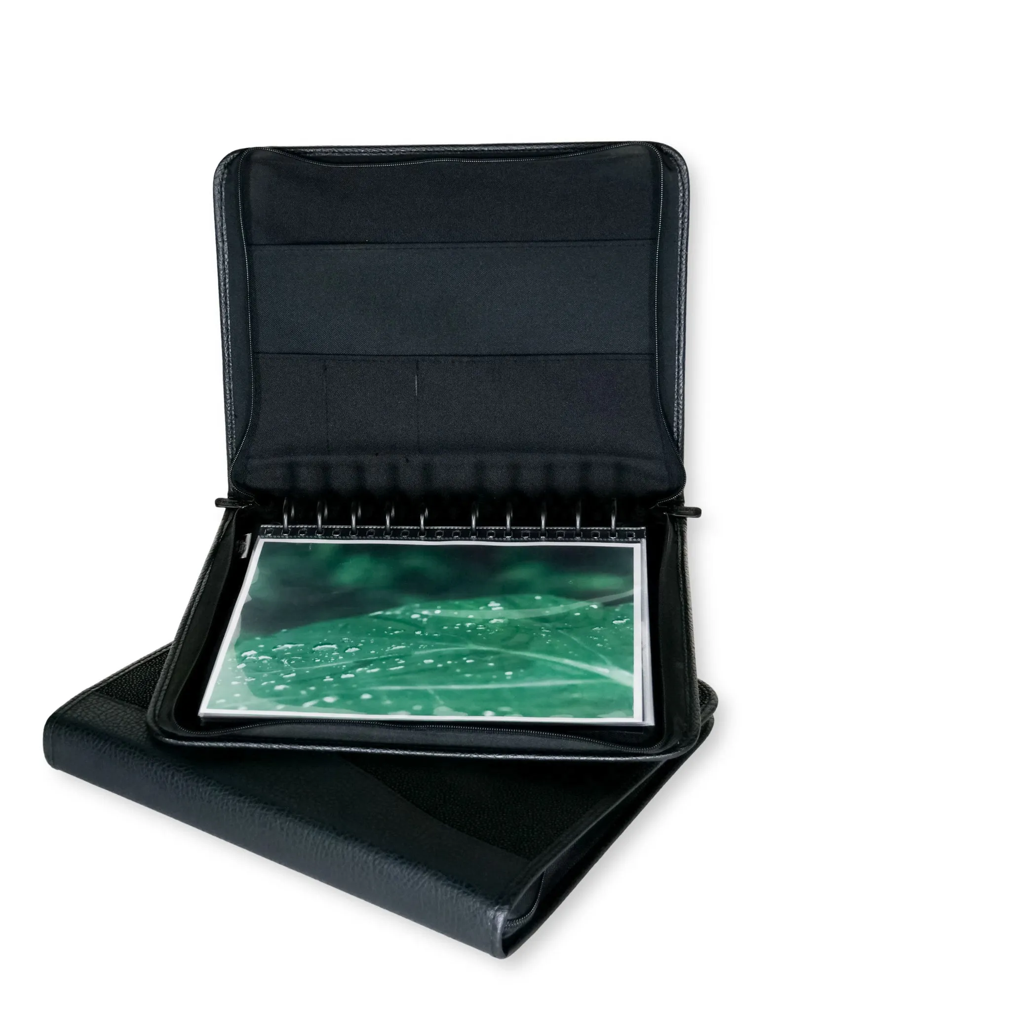 8.5" x 11" Executive Zippered Presentation Portfolio Case - Leather Handle, Integrated Multiring Binder with 10 Archival Pages (Expandable to 30)