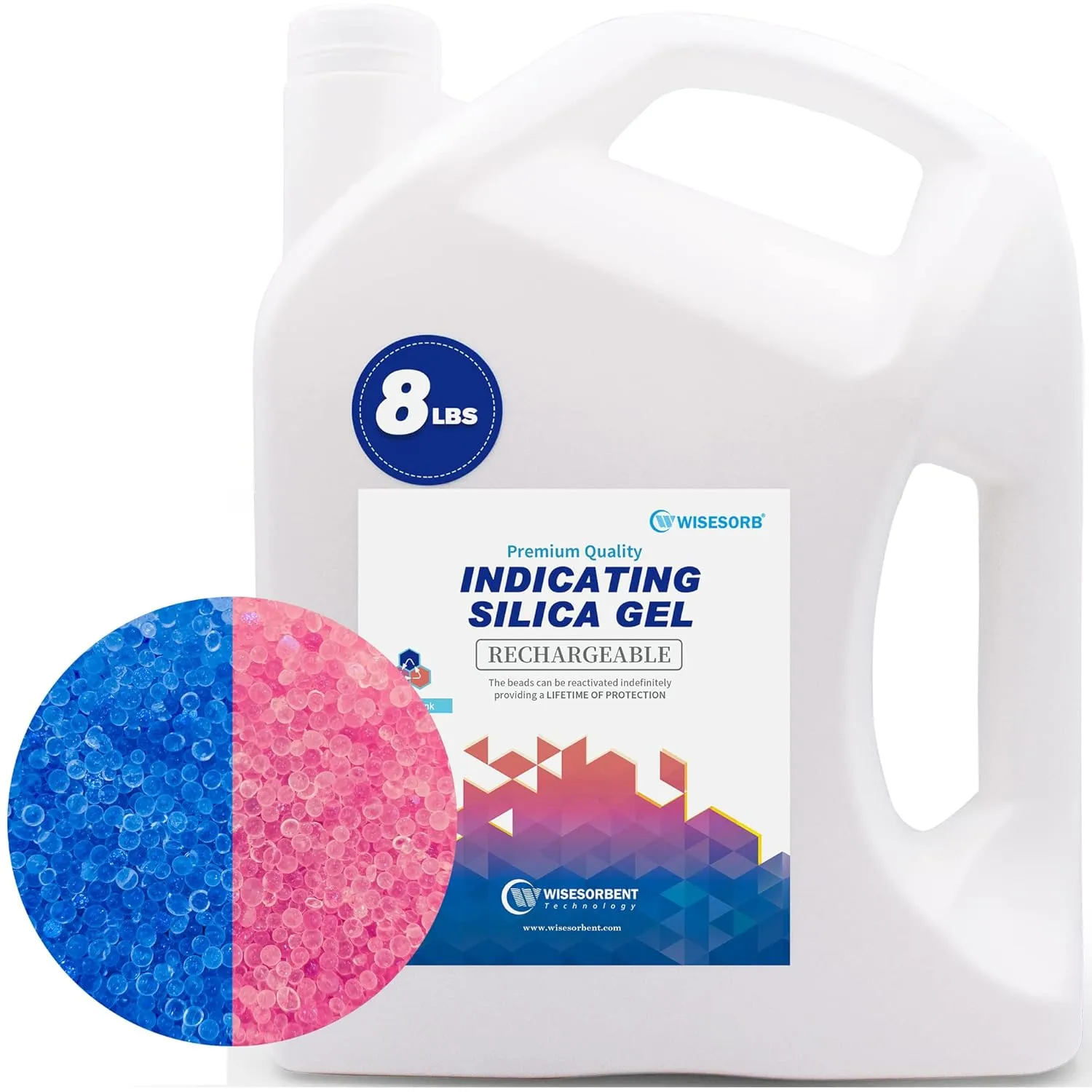 8lbs Premium Blue Desiccant Beads, Indicating Silica Gel Beads (Blue to Pink), Reusable Desiccant Dehumidifier