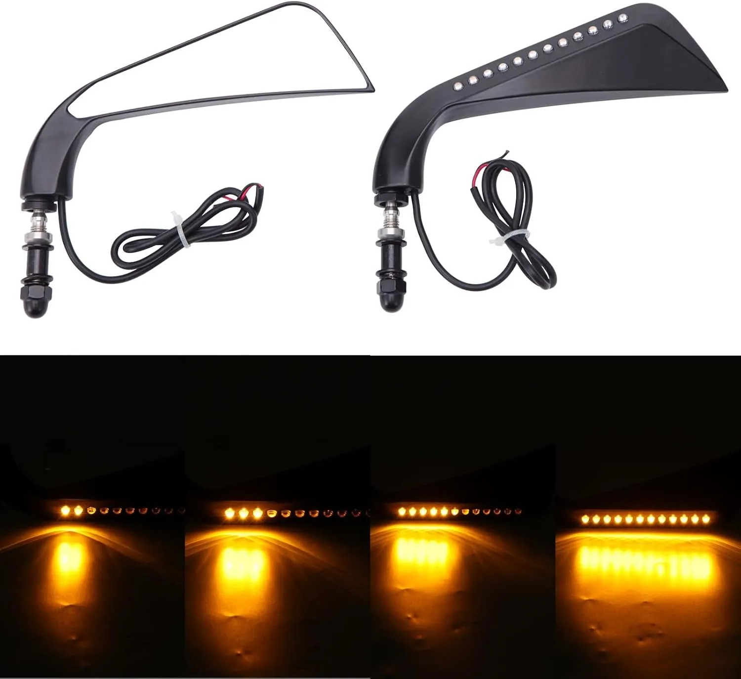 8mm Black Motorcycle Handlebar Rear View Side Mirrors with Turn Signal for Road King Sportster Street Glide Electra Dyna Softail Ultra V-rod Cruiser Touring XL 883 1200