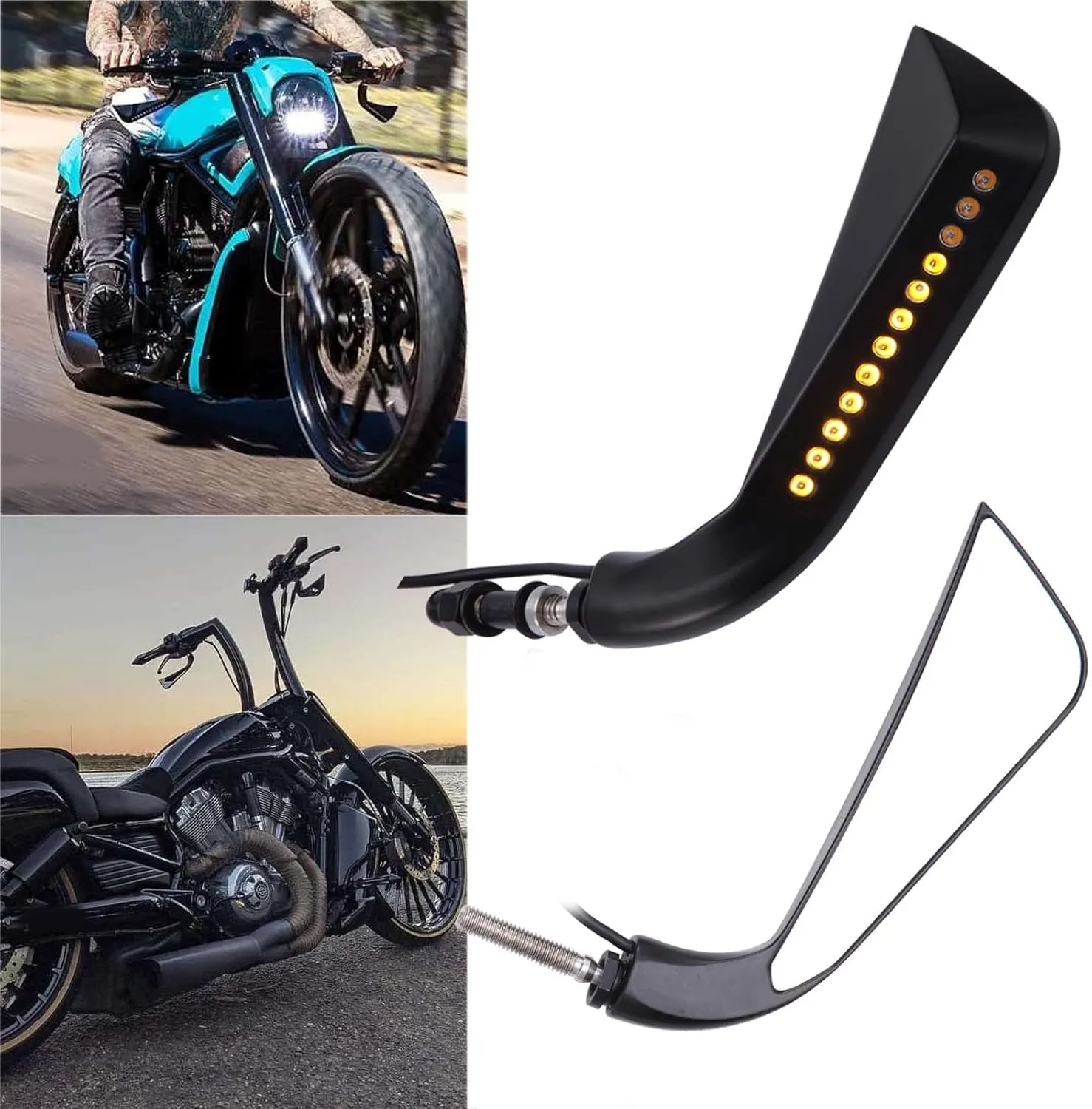 8mm Black Motorcycle Handlebar Rear View Side Mirrors with Turn Signal for Road King Sportster Street Glide Electra Dyna Softail Ultra V-rod Cruiser Touring XL 883 1200