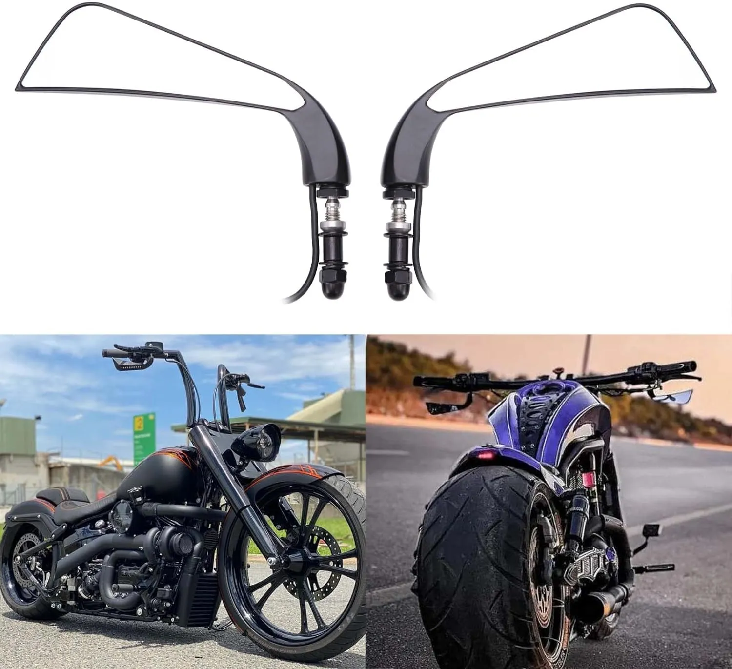 8mm Black Motorcycle Handlebar Rear View Side Mirrors with Turn Signal for Road King Sportster Street Glide Electra Dyna Softail Ultra V-rod Cruiser Touring XL 883 1200