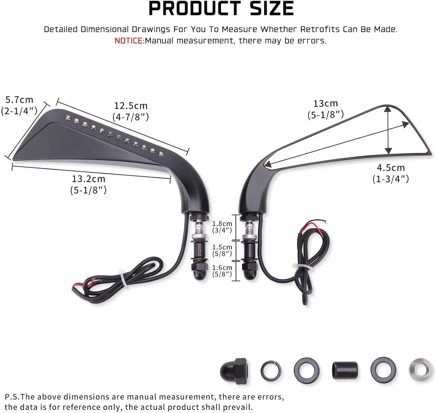 8mm Black Motorcycle Handlebar Rear View Side Mirrors with Turn Signal for Road King Sportster Street Glide Electra Dyna Softail Ultra V-rod Cruiser Touring XL 883 1200
