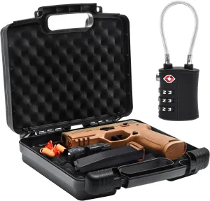 9mm Gun Case Lockable, TSA Approved Firearm Travel Case with 1 TSA Lock, Pistol Case Hard Shell, Gun Safe for Handgun, Pistol, Revolver - Shockproof Gun Storage 10.3 x 8.8 x 3 inch