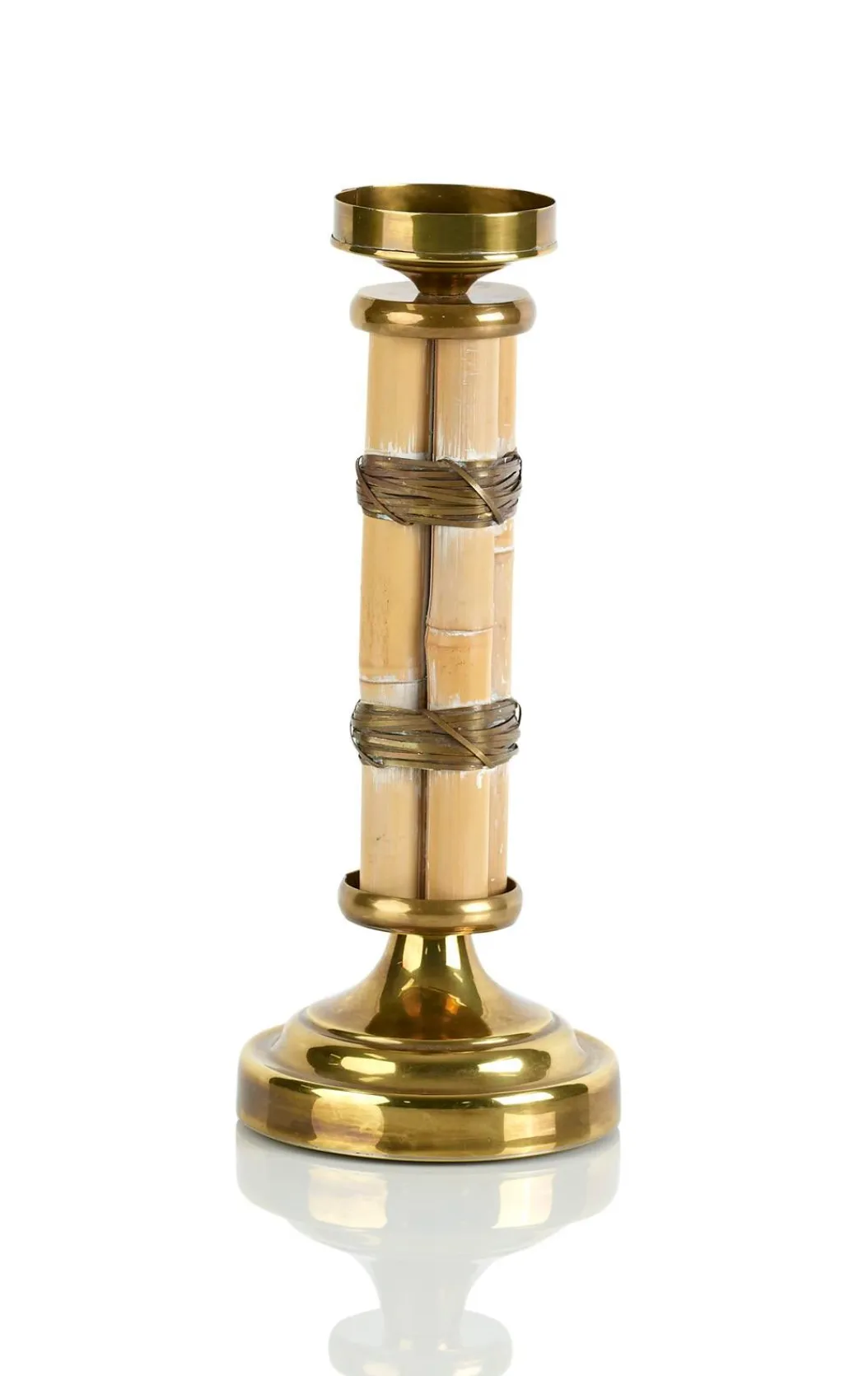 A Pair, Vintage Bamboo & Brass Candle Holders