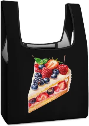 A Piece of Fruit Cake Watercolor Novelty Reusable Grocery Bag Fold-able Shopping Bags Washable Tote Lightweight Storage Pouch with Handle