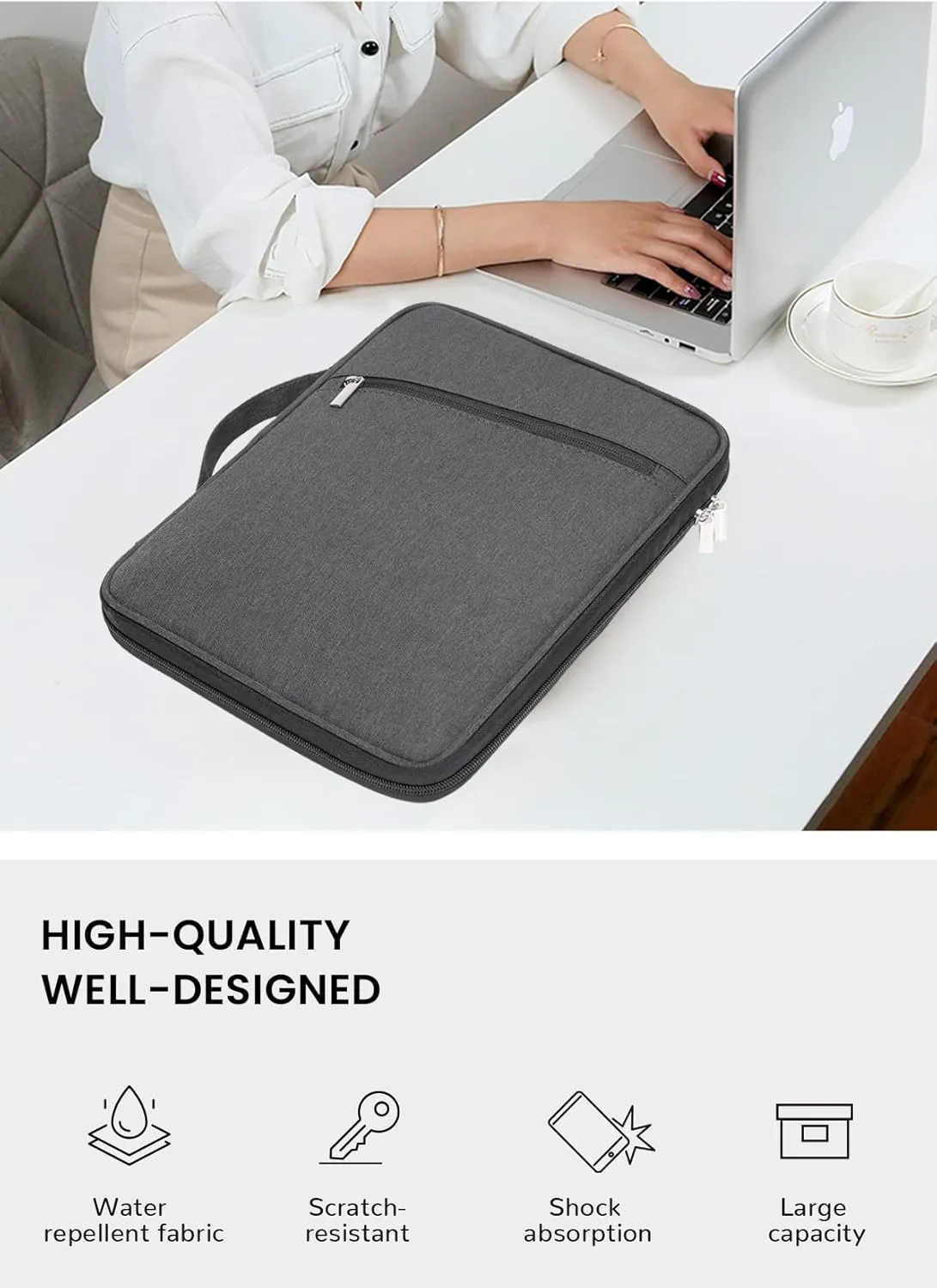 A4 Document Portable Organizer Bag Waterproof Portfolio Office Zipper Case for Travel Office Business Holiday Meeting Interview (Dark Grey)