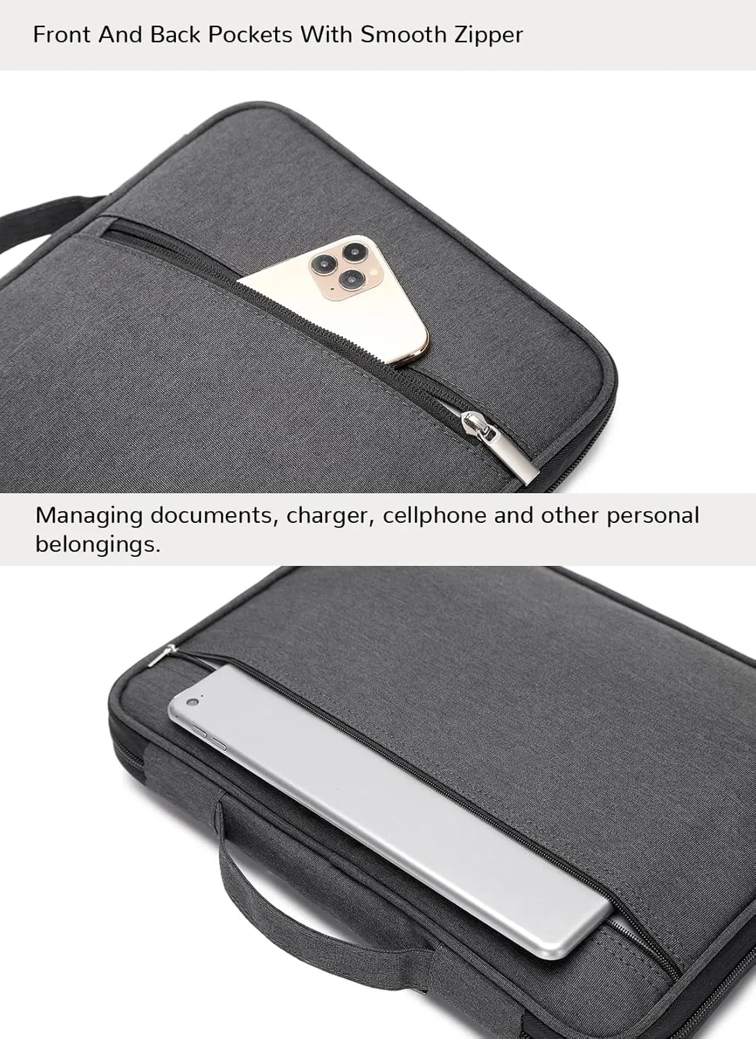 A4 Document Portable Organizer Bag Waterproof Portfolio Office Zipper Case for Travel Office Business Holiday Meeting Interview (Dark Grey)