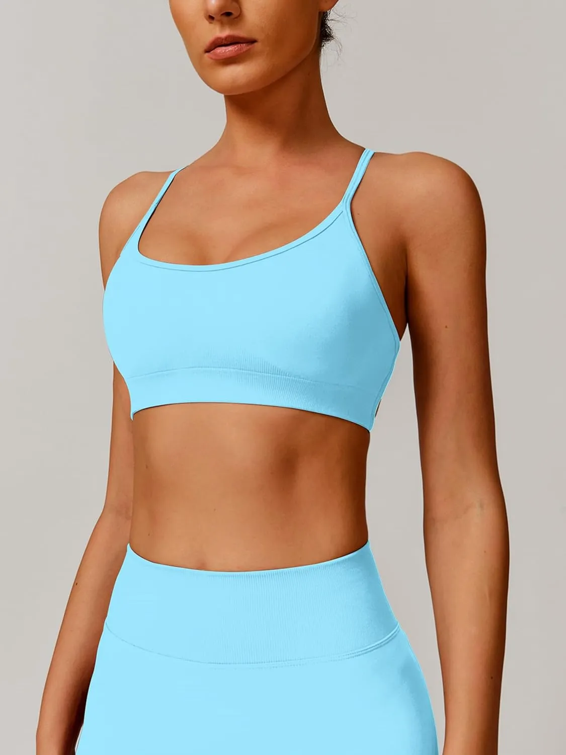ABOCIW Womens Seamless Backless Sports Bra Open Back Strappy Workout Bras Low Support Criss-Cross Yoga Gym Bra