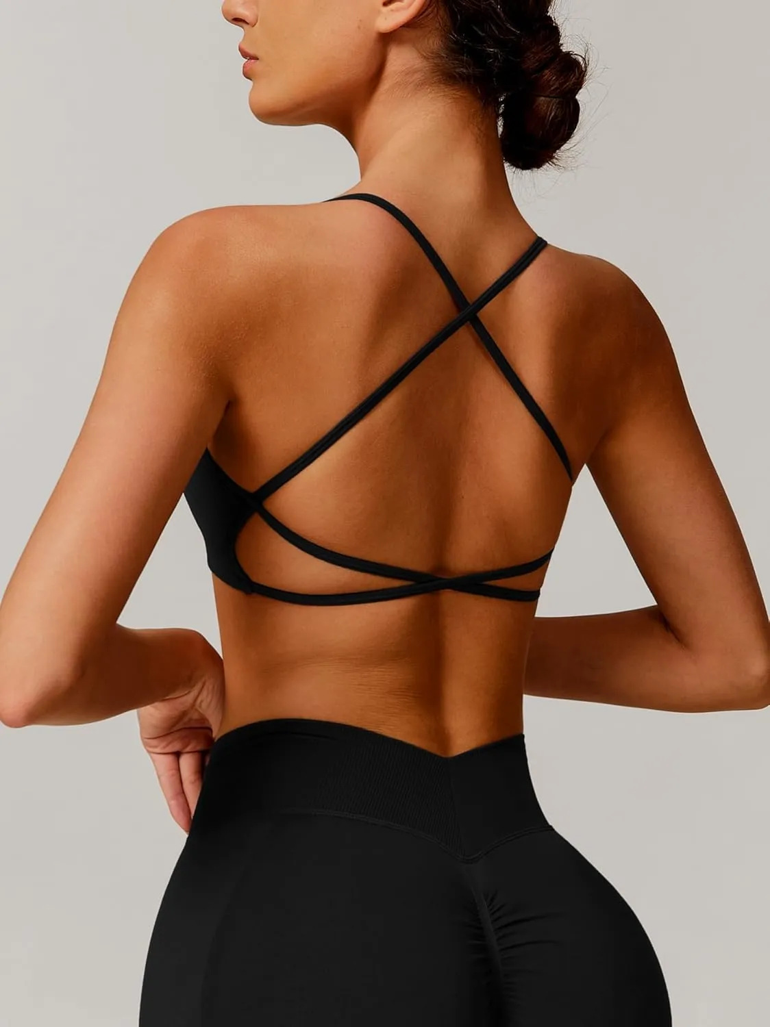 ABOCIW Womens Seamless Backless Sports Bra Open Back Strappy Workout Bras Low Support Criss-Cross Yoga Gym Bra