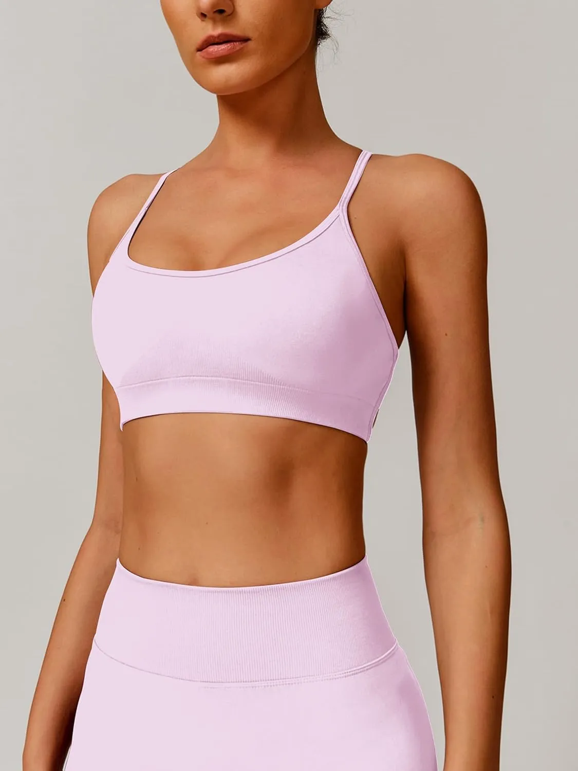ABOCIW Womens Seamless Backless Sports Bra Open Back Strappy Workout Bras Low Support Criss-Cross Yoga Gym Bra
