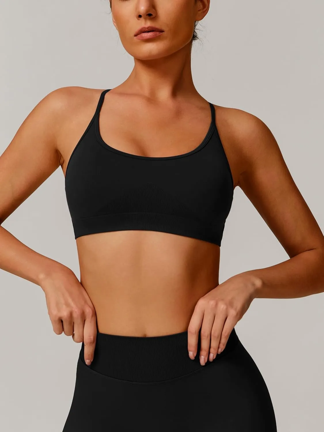 ABOCIW Womens Seamless Backless Sports Bra Open Back Strappy Workout Bras Low Support Criss-Cross Yoga Gym Bra