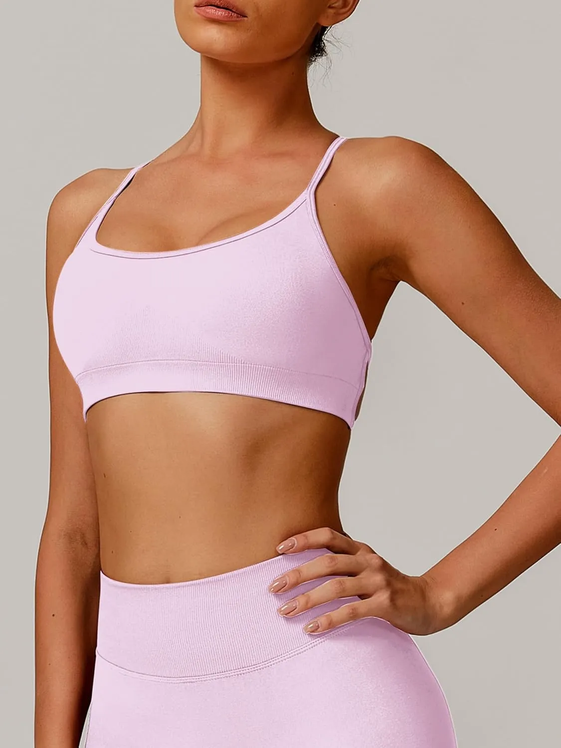 ABOCIW Womens Seamless Backless Sports Bra Open Back Strappy Workout Bras Low Support Criss-Cross Yoga Gym Bra