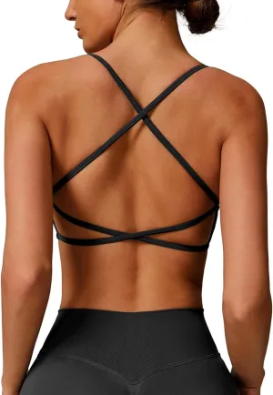 ABOCIW Womens Seamless Backless Sports Bra Open Back Strappy Workout Bras Low Support Criss-Cross Yoga Gym Bra