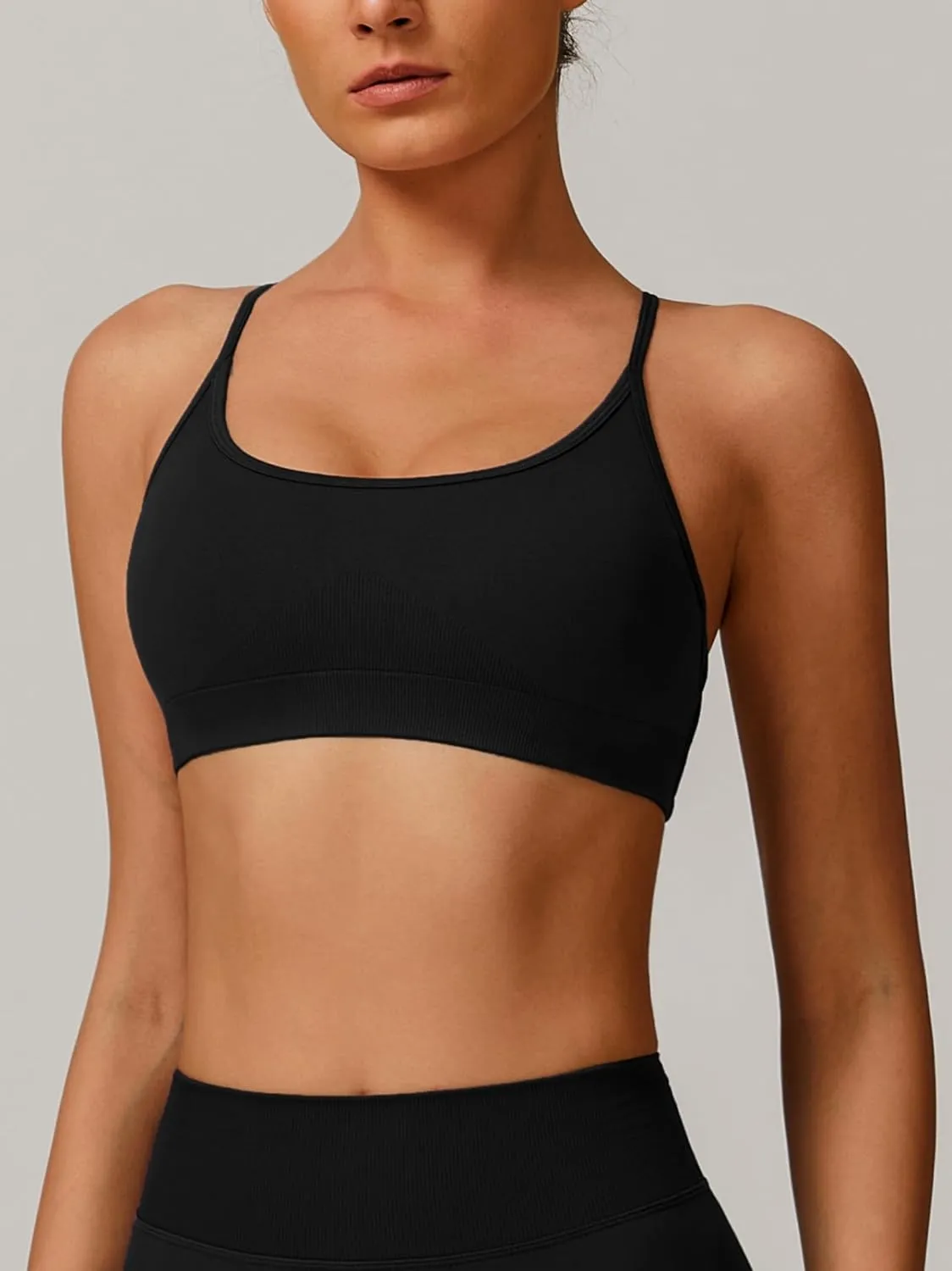 ABOCIW Womens Seamless Backless Sports Bra Open Back Strappy Workout Bras Low Support Criss-Cross Yoga Gym Bra