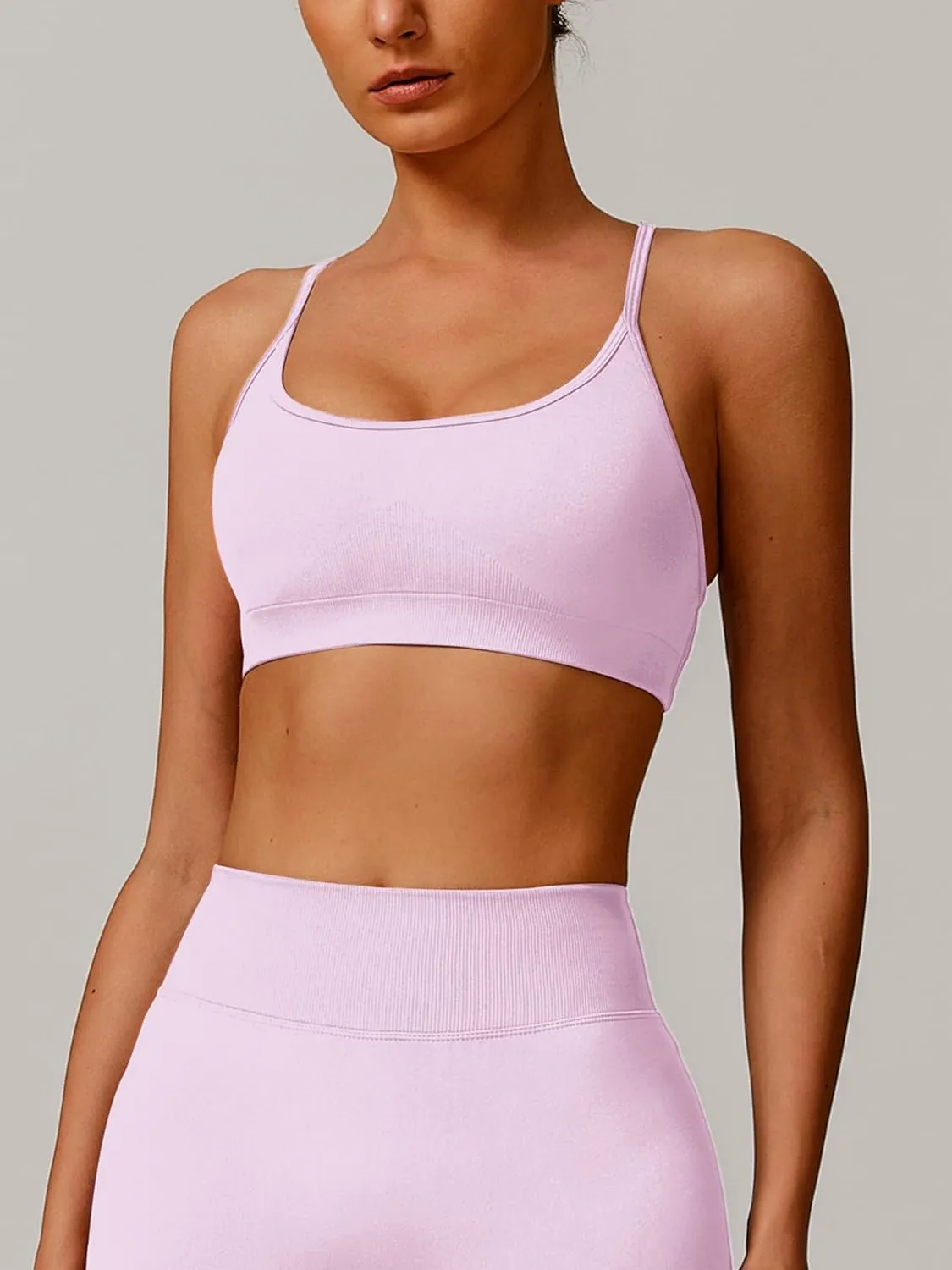 ABOCIW Womens Seamless Backless Sports Bra Open Back Strappy Workout Bras Low Support Criss-Cross Yoga Gym Bra