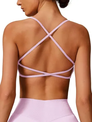 ABOCIW Womens Seamless Backless Sports Bra Open Back Strappy Workout Bras Low Support Criss-Cross Yoga Gym Bra