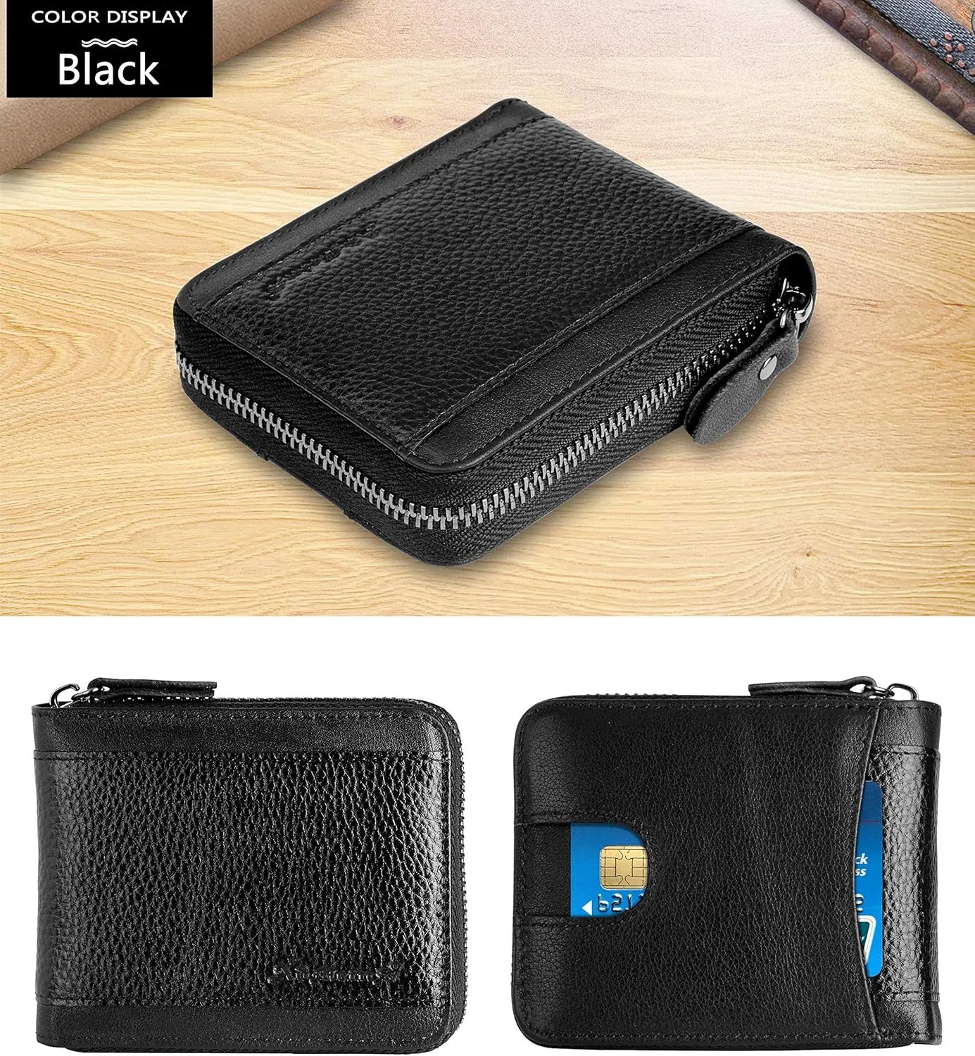 Admetus Mens RFID Blocking Wallets Zipper Leather Wallet for Men Bifold RFID Card Holder