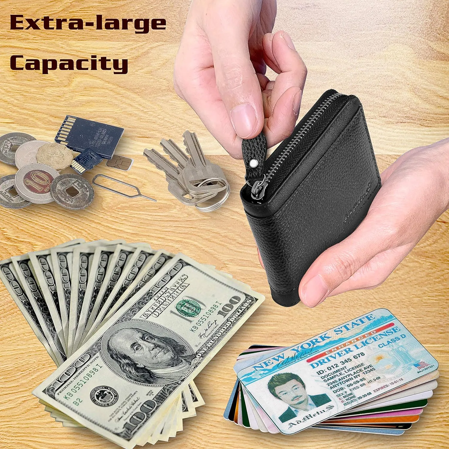 Admetus Mens RFID Blocking Wallets Zipper Leather Wallet for Men Bifold RFID Card Holder