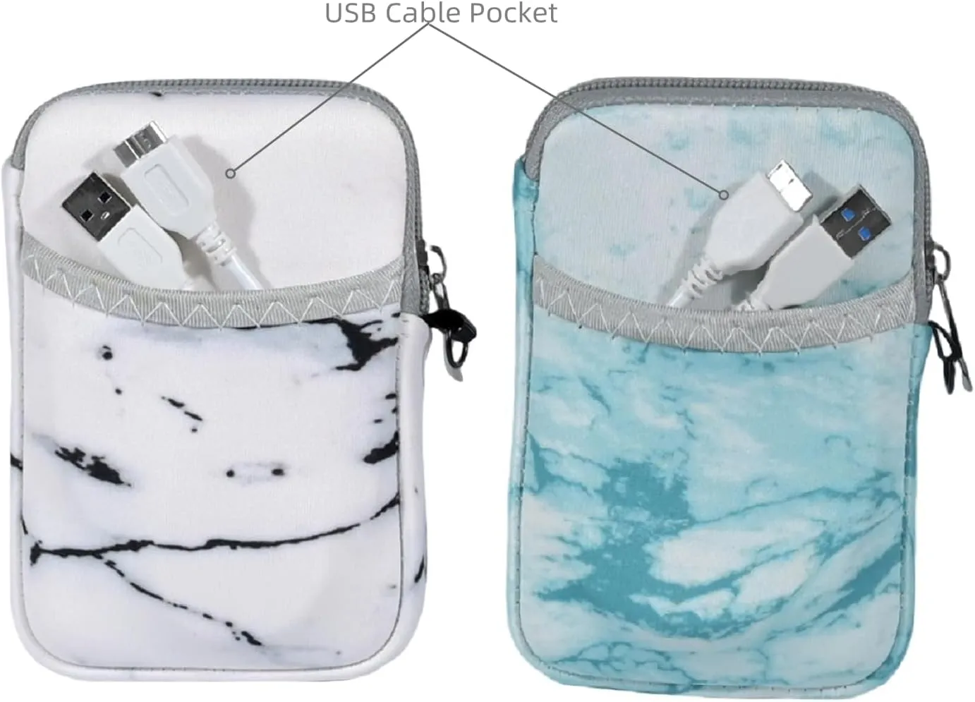 AF-WAN 2.5 Inch External Hard Drive Case,Premium Waterproof & Shockproof Storage Bag for Home,Office & On-the-Go Protection-Dustproof, Perfect for Business Outings(2-Pack) (Black marble&Green marbled)