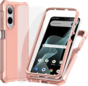 Ailiber for Cricket Icon 6 Phone Case with Screen Protector, ATT Verge Phone Case Dual Layer, Shockproof Corners TPU Bumper, Slim Silicone, Rugged Protective Cell Cover Case-Rose Gold