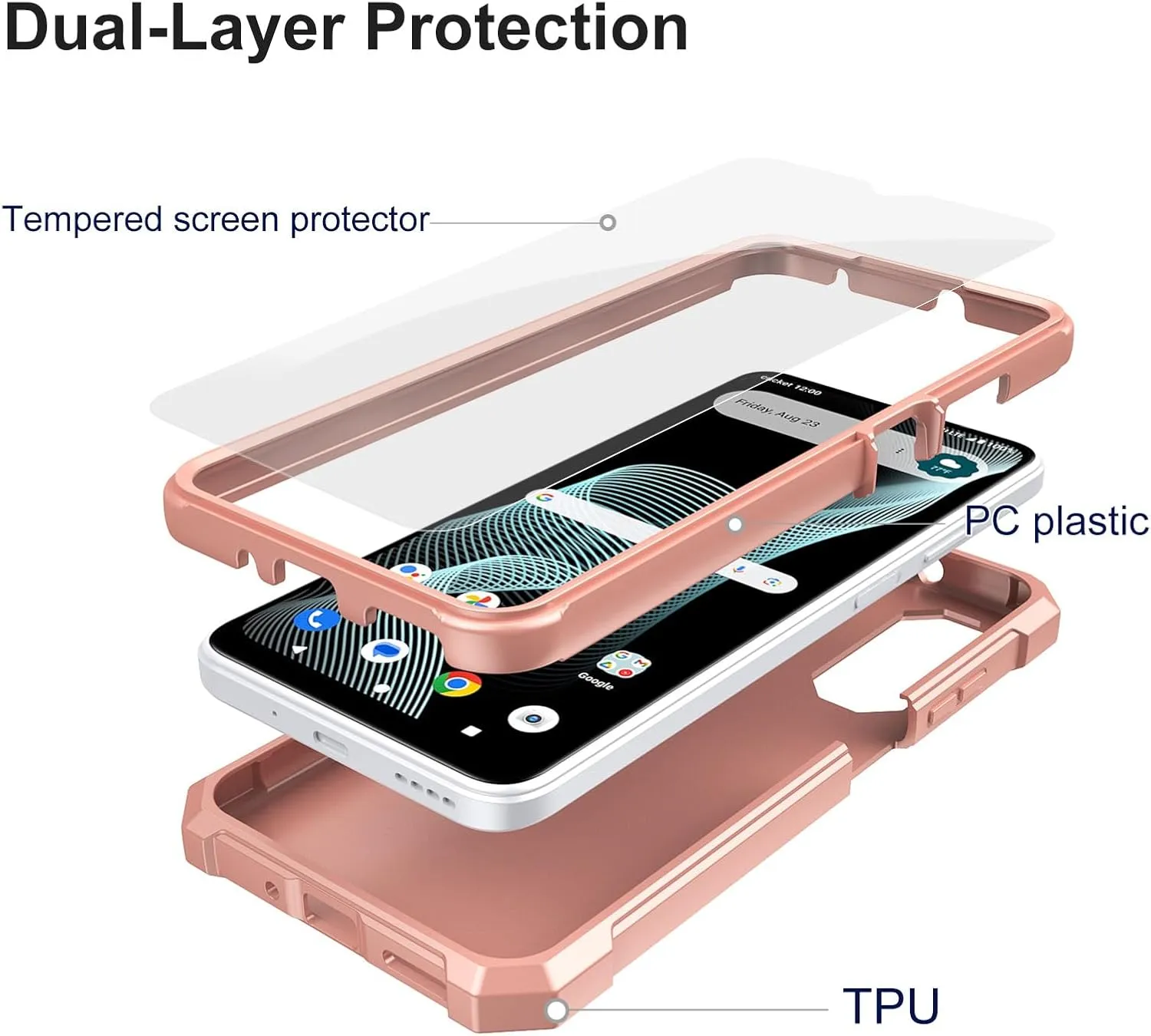 Ailiber for Cricket Icon 6 Phone Case with Screen Protector, ATT Verge Phone Case Dual Layer, Shockproof Corners TPU Bumper, Slim Silicone, Rugged Protective Cell Cover Case-Rose Gold
