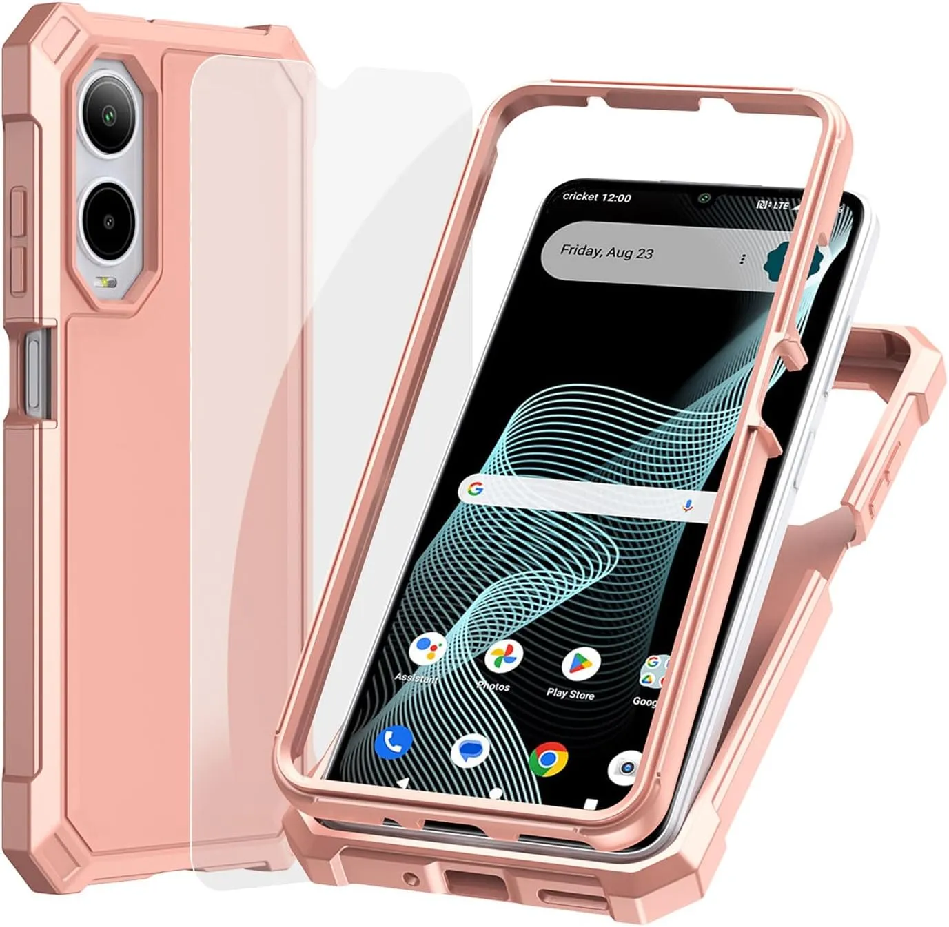 Ailiber for Cricket Icon 6 Phone Case with Screen Protector, ATT Verge Phone Case Dual Layer, Shockproof Corners TPU Bumper, Slim Silicone, Rugged Protective Cell Cover Case-Rose Gold