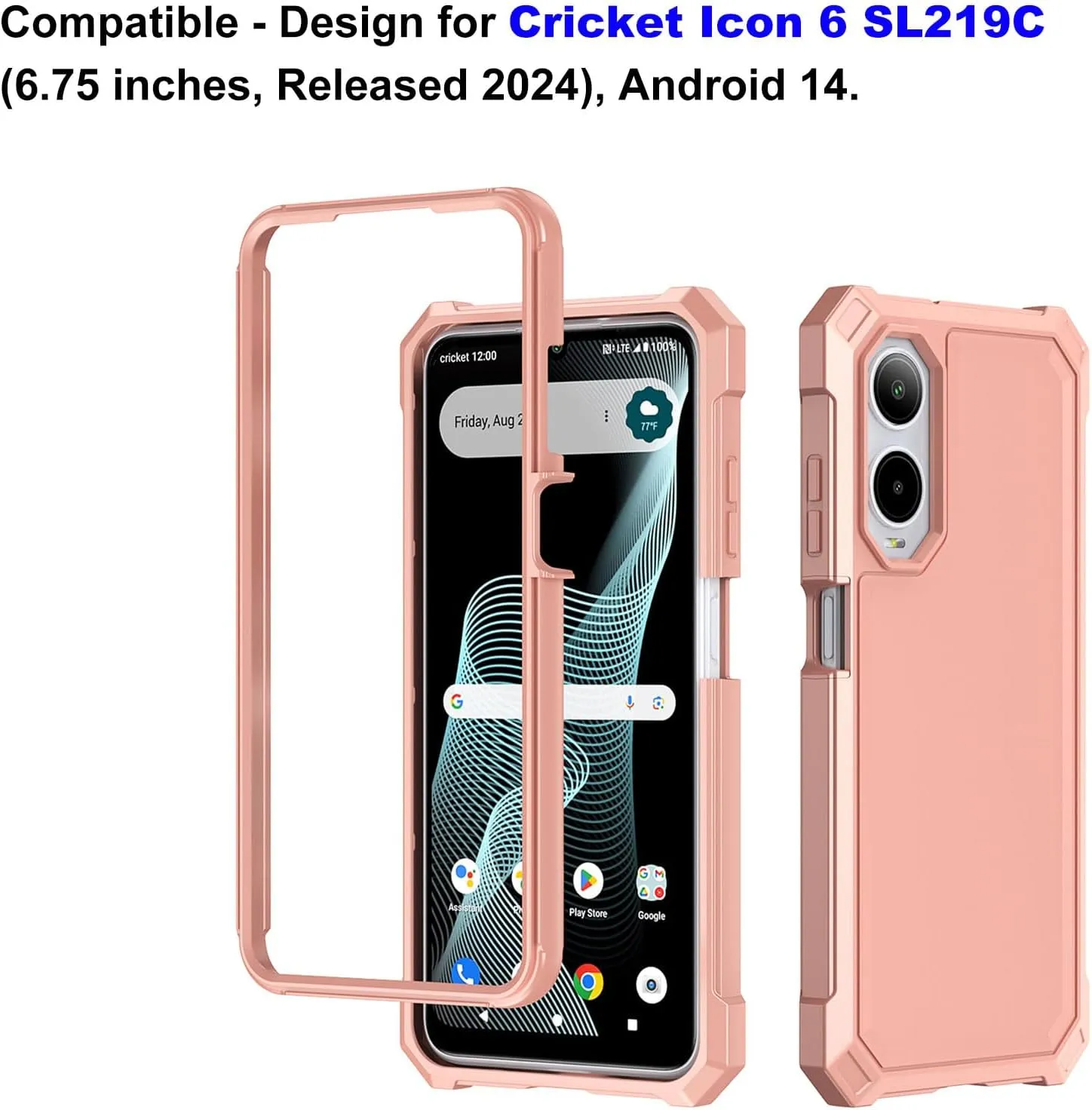 Ailiber for Cricket Icon 6 Phone Case with Screen Protector, ATT Verge Phone Case Dual Layer, Shockproof Corners TPU Bumper, Slim Silicone, Rugged Protective Cell Cover Case-Rose Gold