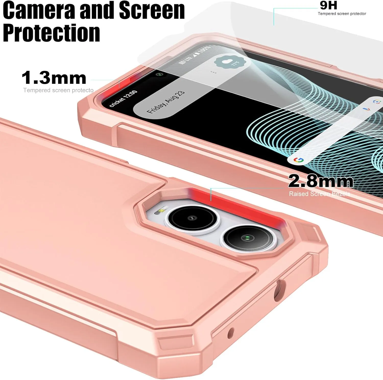 Ailiber for Cricket Icon 6 Phone Case with Screen Protector, ATT Verge Phone Case Dual Layer, Shockproof Corners TPU Bumper, Slim Silicone, Rugged Protective Cell Cover Case-Rose Gold