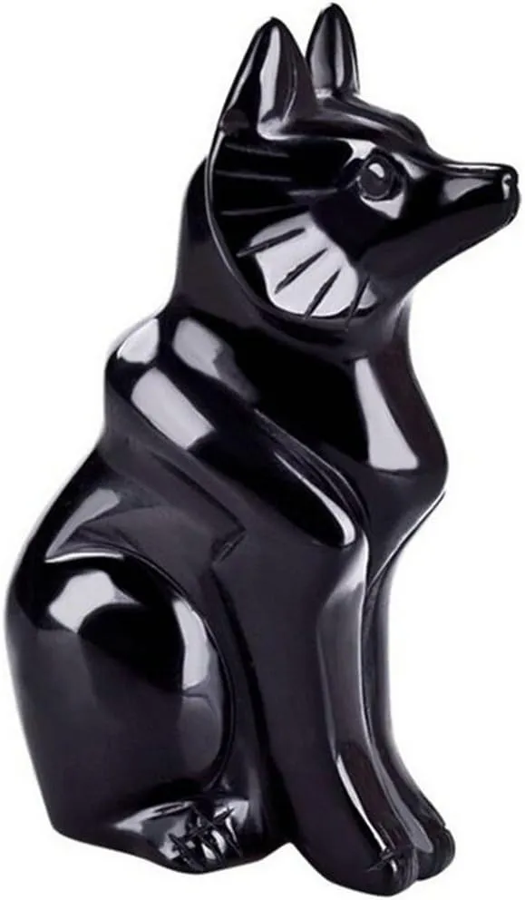 AITELEI Natural Hand Carved Obsidian Rose Quartz Fox Statue Charm Good Luck Grouding Stone Protection for Home Decora