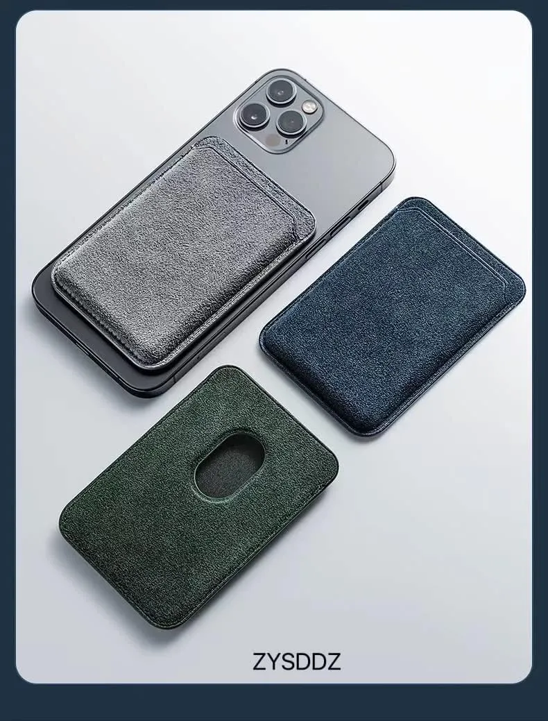 Alcantara Magnetic Phone Cardholder Compatible with iPhone 12/13/14 Series, Card Holder Compatible with MagSafe Magnet (Gray)