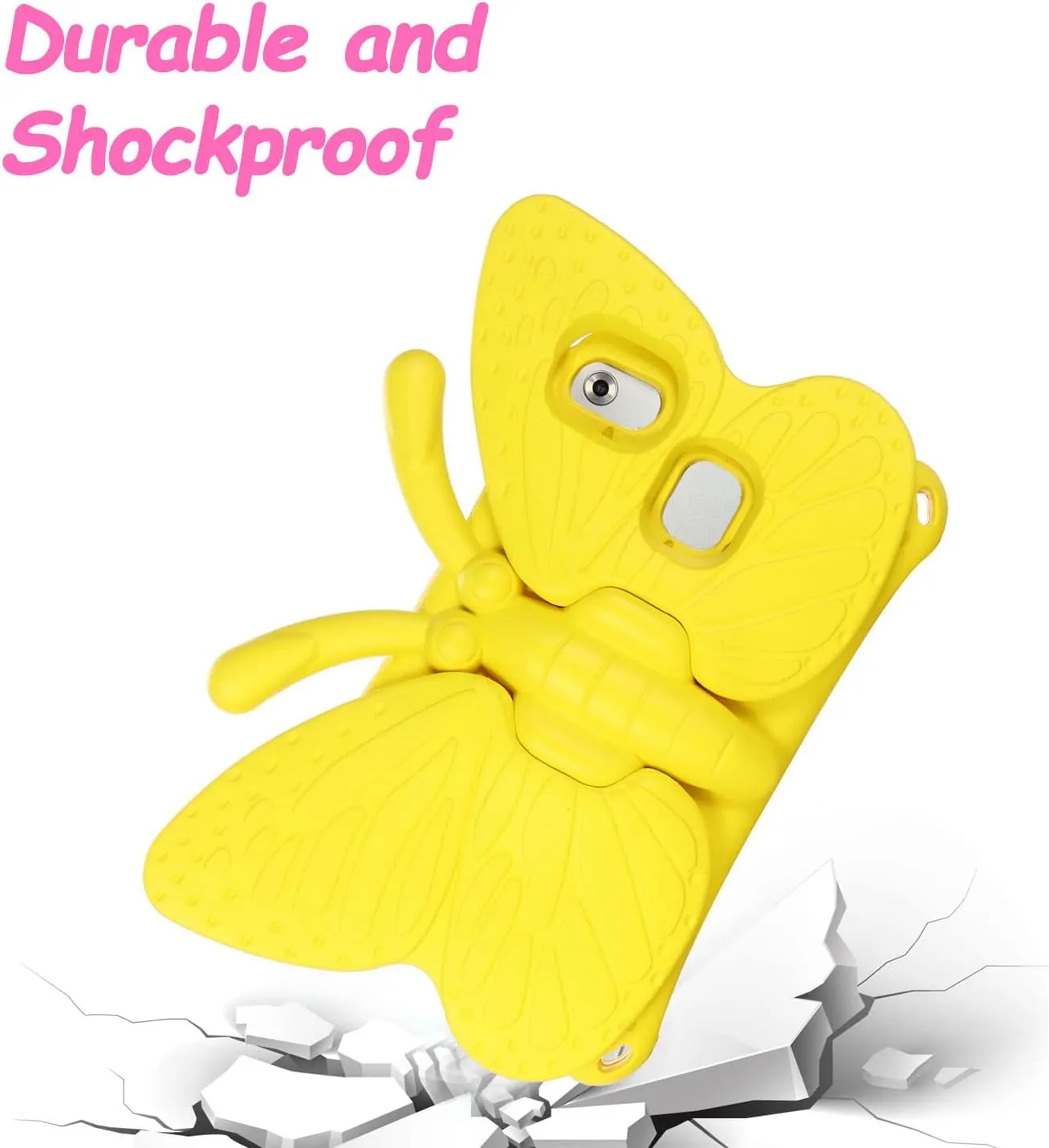 Alcatel Joy Tab 2 Case for Kids, Cute Butterfly Shockproof Light Weight Protective Stand Bumper Cover for Alcatel Joy Tab 2 Tablet 8 inch 2020 (Model: 9032Z) - Yellow