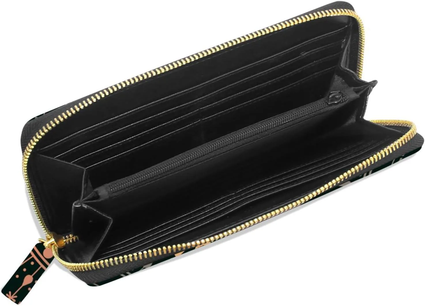 Alchemy, Magical Astrology, Spirituality and Occultism on Black Leather Long Wallet Organizer with Zipper Purse Clutch Bag for Women Men Key Card Coin Passport Checkbook 8 x 4 inch