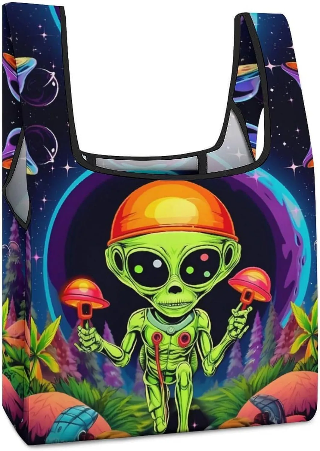 Aliens Novelty Reusable Grocery Bag Fold-able Shopping Bags Washable Tote Lightweight Storage Pouch with Handle