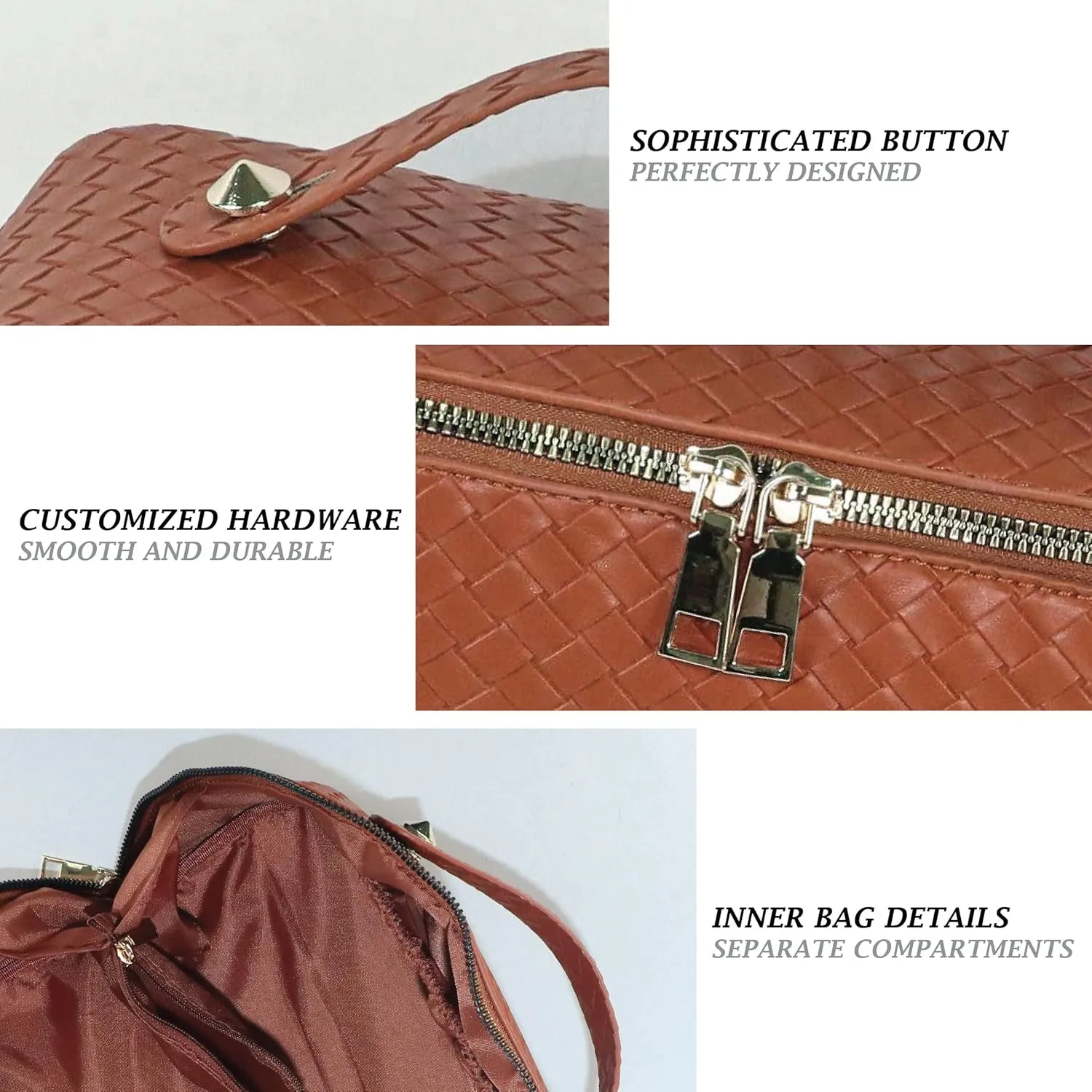 ALIYATO Large Capacity Travel Cosmetic Bag: Makeup Bag Large, Makeup Travel Bag Portable Leather Waterproof With Handle and Divider Flat Lay Makeup Bags for Women. brown checkered makeup bag