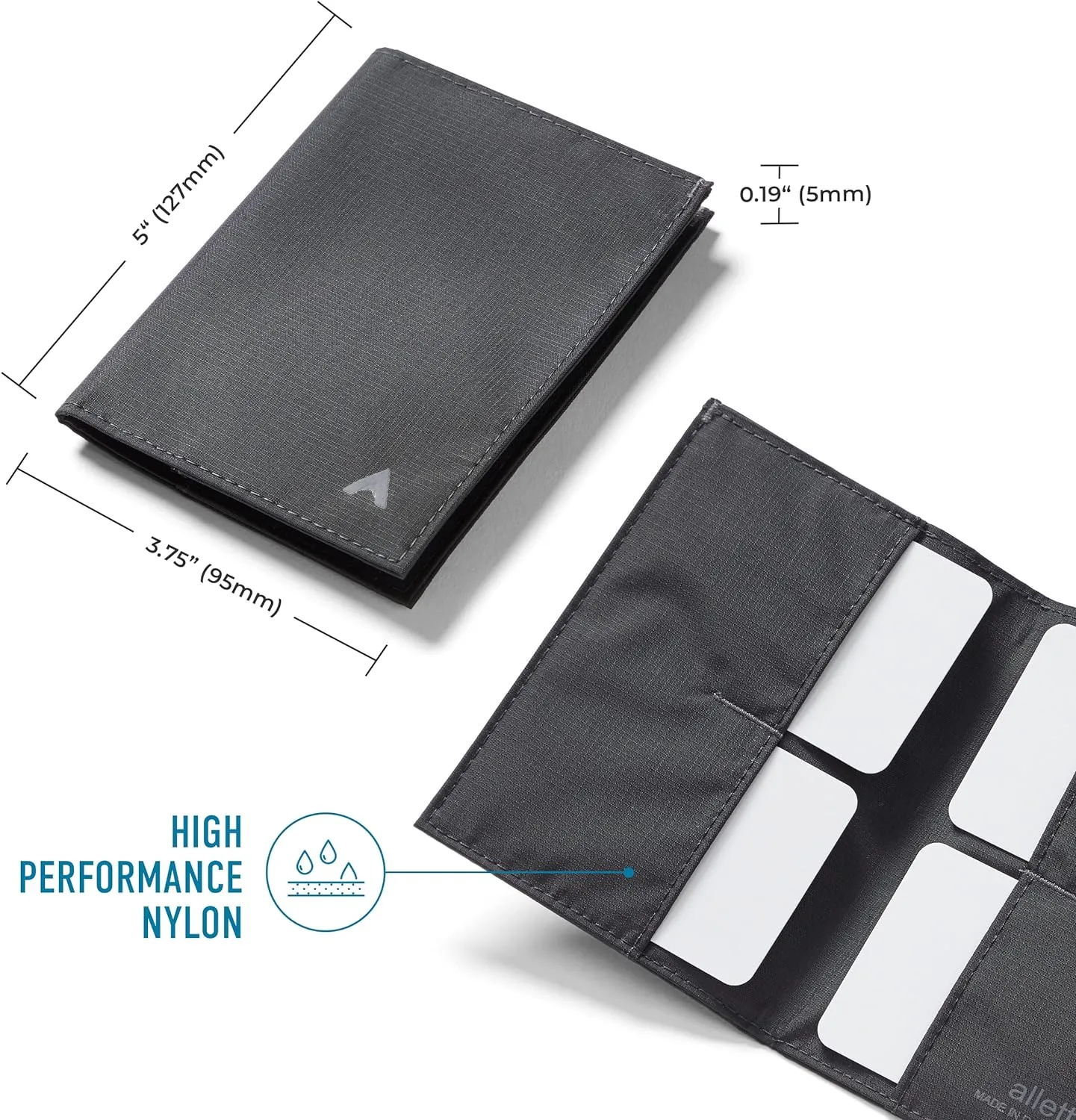 Allett Original Wallet, Jet Black | Nylon, RFID Blocking, Thin Bifold, Minimalistic, Front Pocket | Holds 4-24  Cards, Bills, Receipts | Wallets for Men & Women