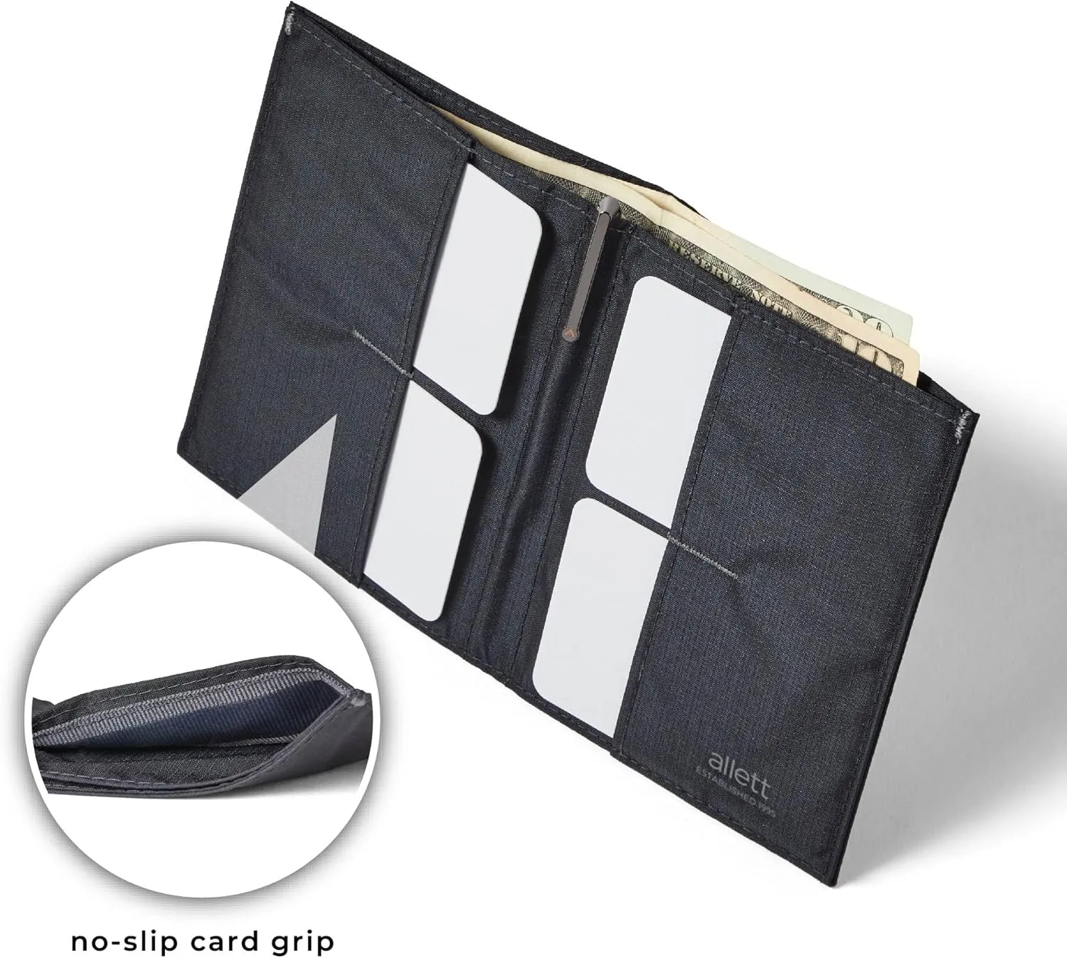 Allett Original Wallet, Jet Black | Nylon, RFID Blocking, Thin Bifold, Minimalistic, Front Pocket | Holds 4-24  Cards, Bills, Receipts | Wallets for Men & Women