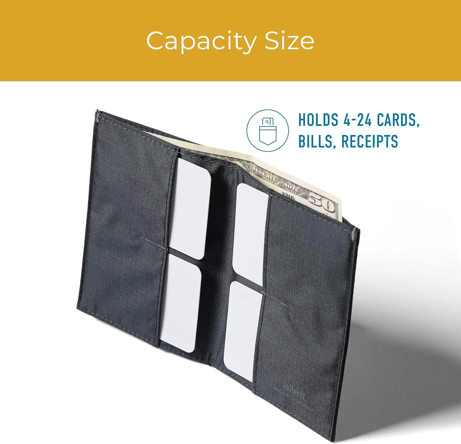 Allett Original Wallet, Jet Black | Nylon, RFID Blocking, Thin Bifold, Minimalistic, Front Pocket | Holds 4-24  Cards, Bills, Receipts | Wallets for Men & Women