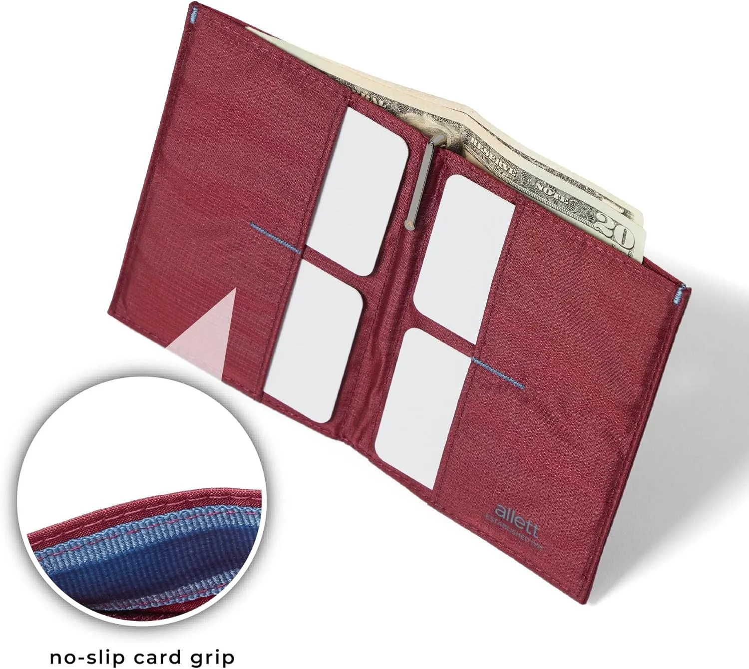 Allett Original Wallet, Mulberry | Nylon, RFID Blocking, Thin Bifold, Minimalistic, Front Pocket | Holds 4-24  Cards, Bills, Receipts | Wallets for Men & Women