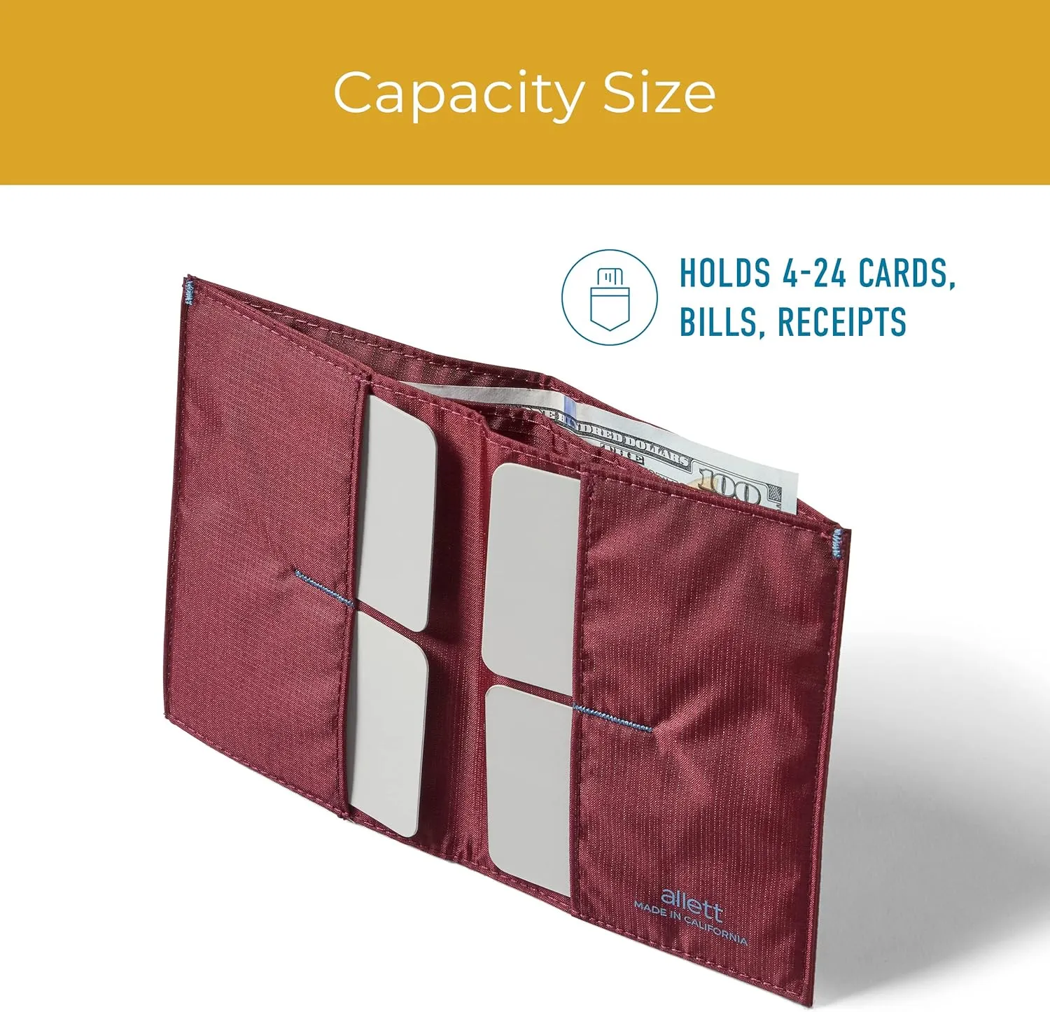 Allett Original Wallet, Mulberry | Nylon, RFID Blocking, Thin Bifold, Minimalistic, Front Pocket | Holds 4-24  Cards, Bills, Receipts | Wallets for Men & Women
