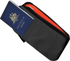 ALPAKA Zip Travel Wallet Black Axoflux 210D - RFID Passport Holder - Self Locking Zipper - Tear Resistant Material - Four Pockets and Two Card Slots - HUB Accessories Compatible