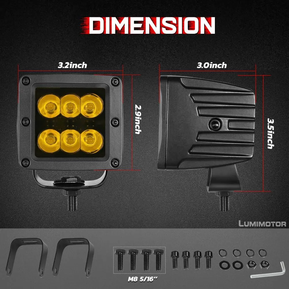 Amber LED Pods, 2Pcs 3 Inch CREE LED Fog Light Pods Yellow Ditch Lights for Truck UTV ATV SUV Boat