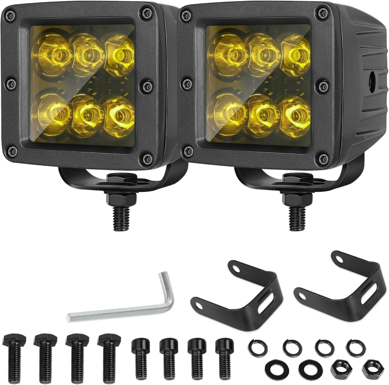 Amber LED Pods, 2Pcs 3 Inch CREE LED Fog Light Pods Yellow Ditch Lights for Truck UTV ATV SUV Boat