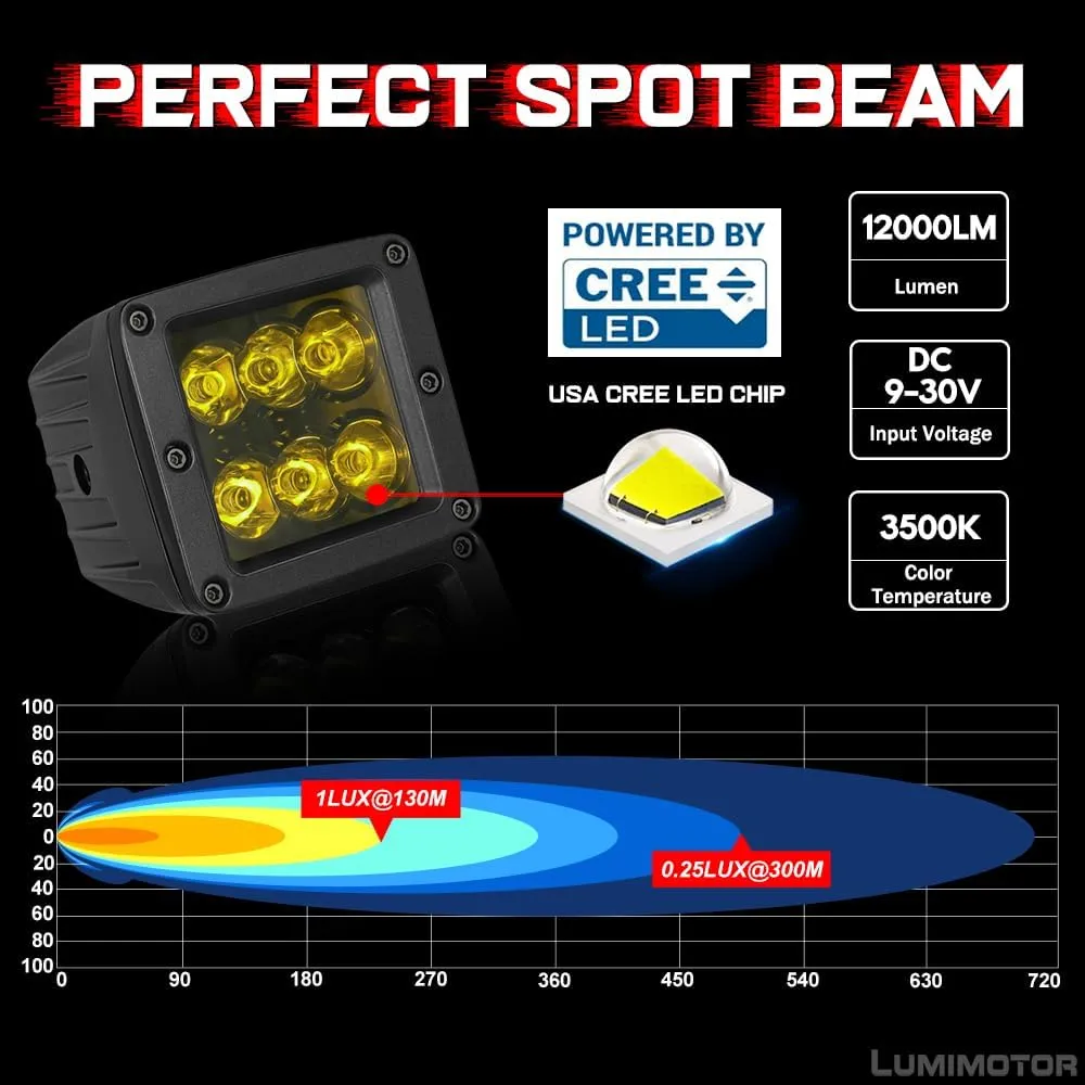 Amber LED Pods, 2Pcs 3 Inch CREE LED Fog Light Pods Yellow Ditch Lights for Truck UTV ATV SUV Boat