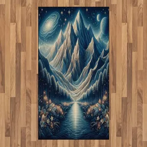 Ambesonne Abstract Mountains Area Rug, Dreamy Night at Woodland Astro Sky River Through Symmetry, Flat Woven Accent Rug for Living Room Bedroom Dining Room, 2' 6" x 5', Night Blue and Coconut