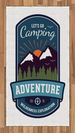Ambesonne Adventure Area Rug, Signboard of Camping Wilderness Exploration Mountains Illustration, Flat Woven Accent Rug for Living Room Bedroom Dining Room, 2' 6" x 5', White and Multicolor
