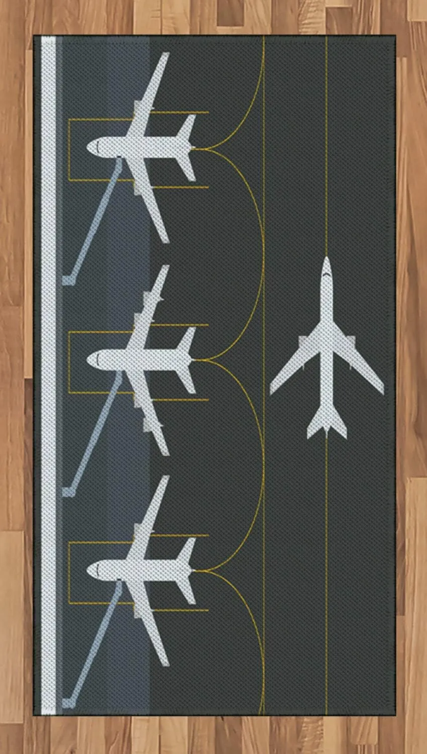 Ambesonne Airport Area Rug, Aviation Themed Simple Illustration of Parked Airplanes Landed in Airfield, Flat Woven Accent Rug for Living Room Bedroom Dining Room, 2.6' x 5', White Dimgray